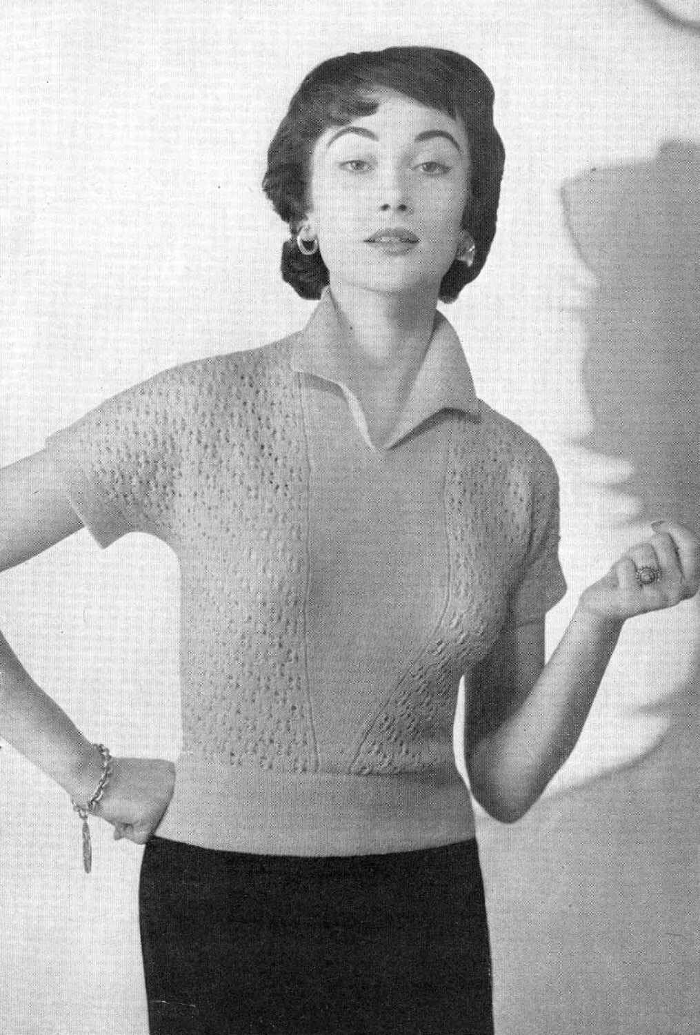 Ladies Jumper in Three Styles, 34"-38" Bust, 2ply, 50s Knitting Pattern, P&B 768
