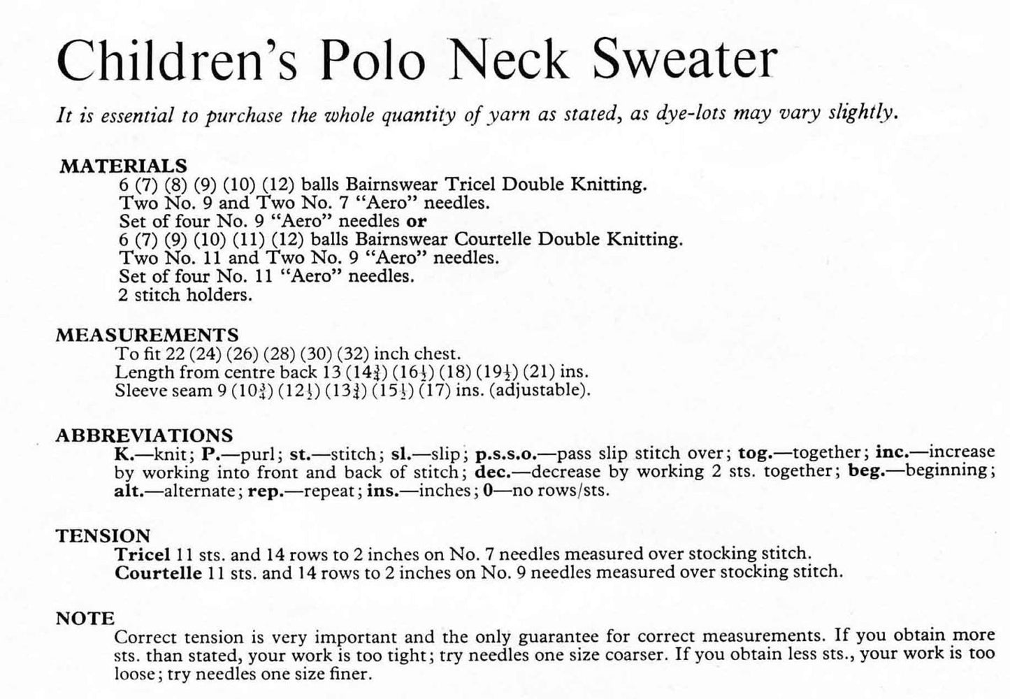 Boys and Girls Childrens Raglan Sleeve Polo Jumper 22"-32" Chest, DK, 70s Knitting Pattern, Bairnswear 1709