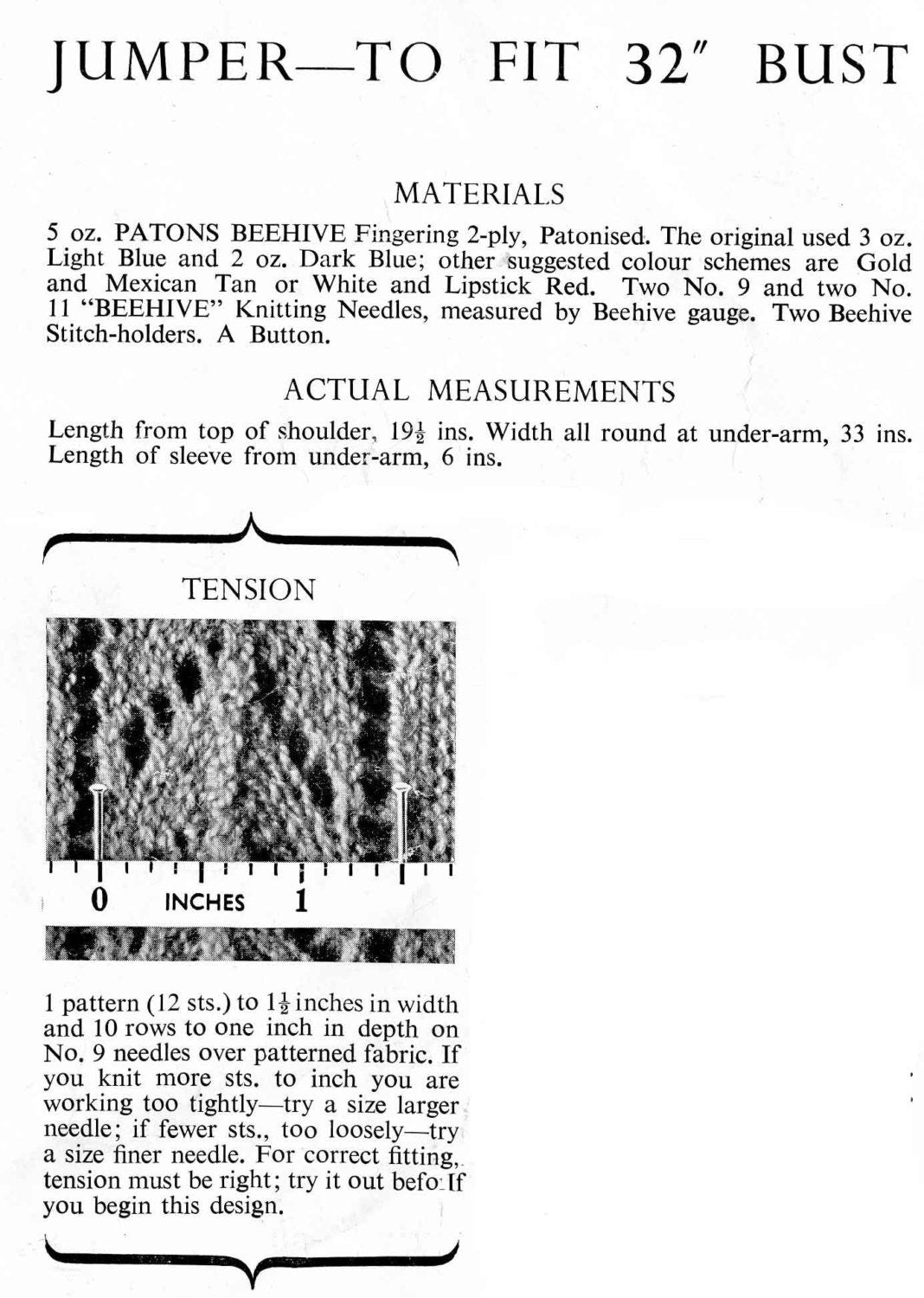 Ladies Jumper, 32" Bust, 2ply, 40s Knitting Pattern, P&B 179