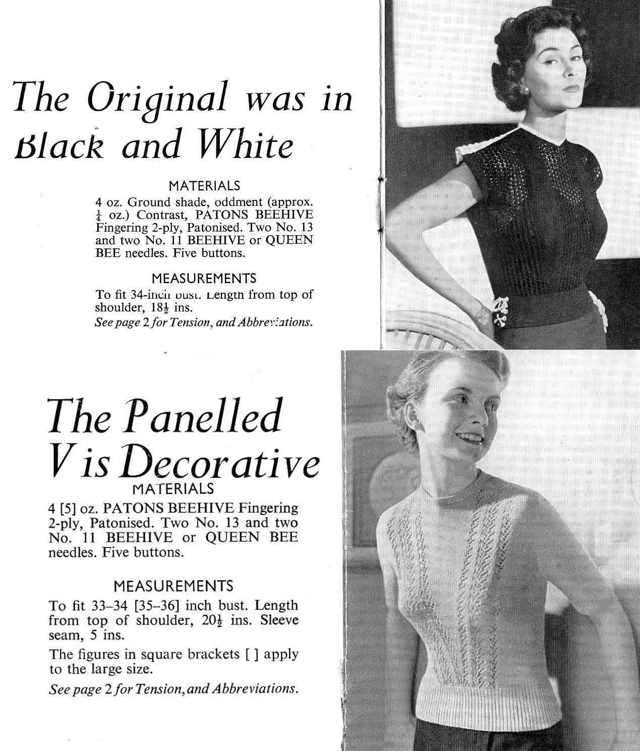 Ladies Jumper in 4 styles, 33"-36" Bust, 2ply, 50s Knitting Pattern, P&B 689