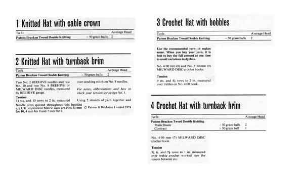 Ladies Hats in Four Styles, DK, 70s Knitting Pattern and Crochet Pattern, Patons 1065
