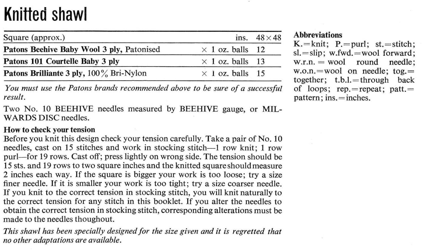 Baby Shawl / Blanket, 3ply, 60s Knitting & Crochet Pattern, Patons 9930