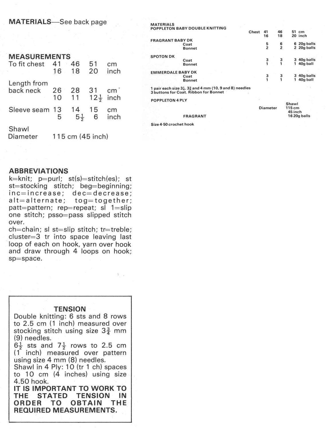 Baby Coat / Cardigan, Bonnet, 16"-20" Chest, 80s Knitting Pattern in DK, Shawl Crochet Pattern in 4ply, Richard Poppleton 1611