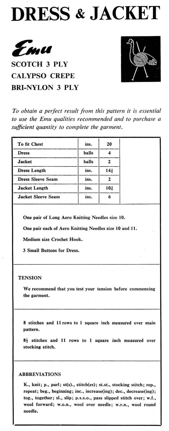 Baby Dress and Jacket, 3ply, 70s Knitting Pattern, Emu 8256