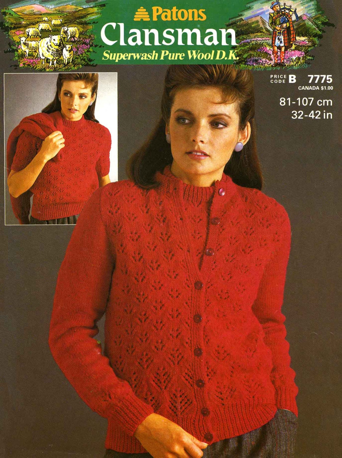 Ladies Twin Set, Cardigan & Jumper, 32"-42" Bust, DK, 80s Knitting Pattern, Patons 7775