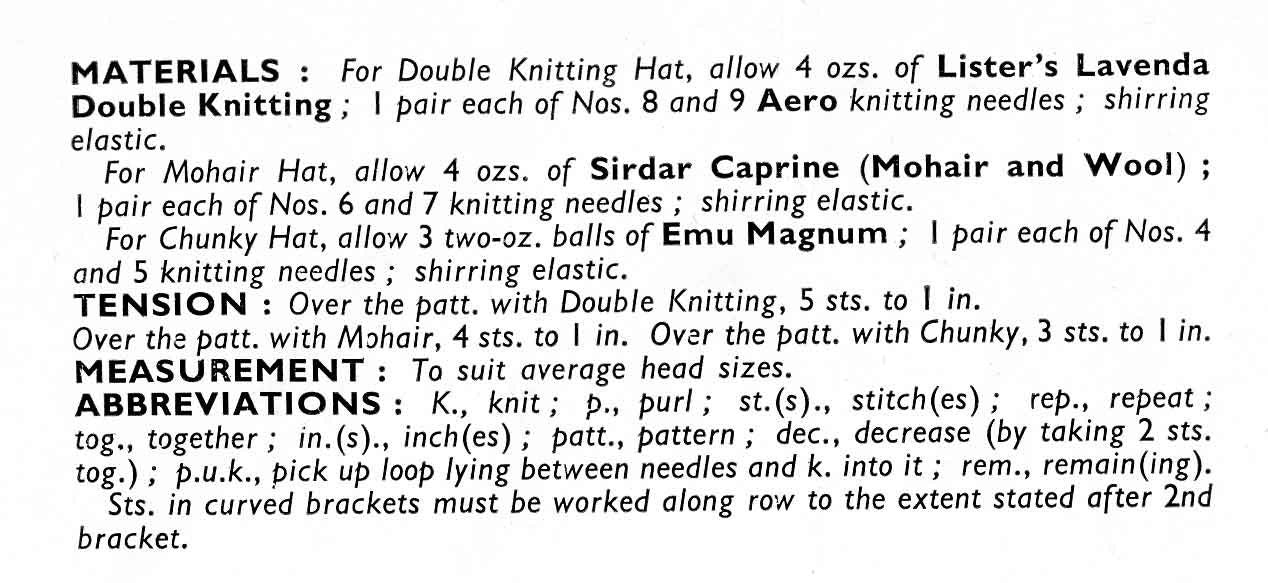 Ladies Hats, 3 Styles, DK & Chunky, 60s Knitting Pattern, Bestway 3899