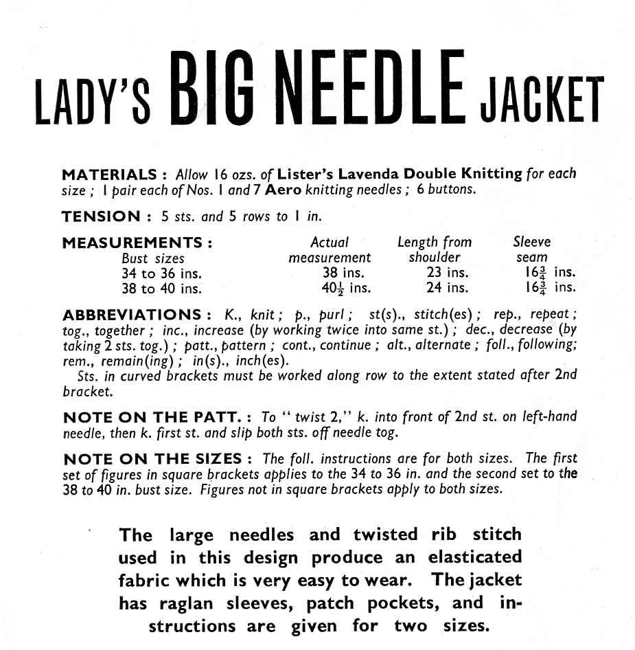 Ladies Cardigan / Jacket, 34"-36" & 38"-40" Bust, DK, 60s Knitting Pattern, Bestway 3832