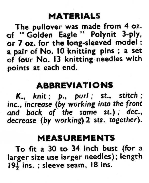 Ladies A.T.S. Pullover (with or without sleeves) To Fit 30"-34" Bust, 3ply, 40s Knitting Pattern, Bestway 1021