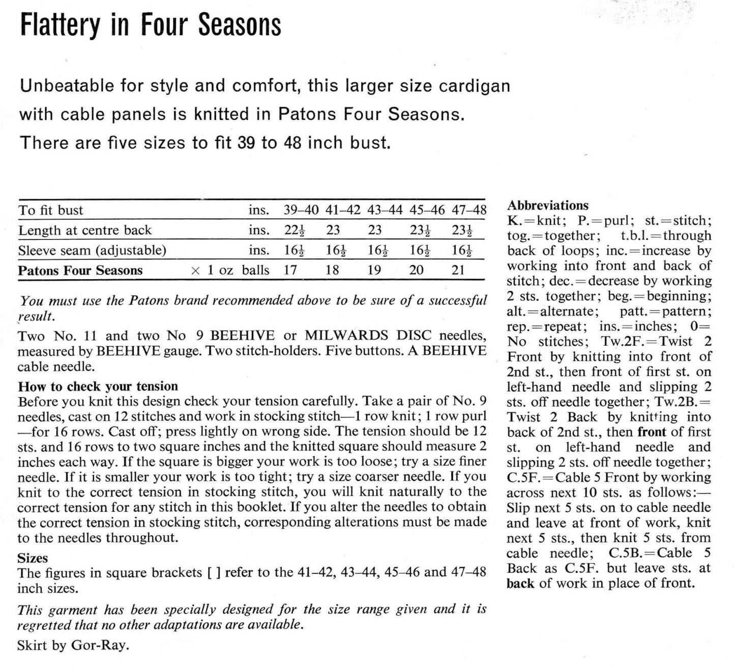 Ladies Cardigan, plus size 39"-48" Bust, DK, 70s Knitting Pattern, Patons 9994
