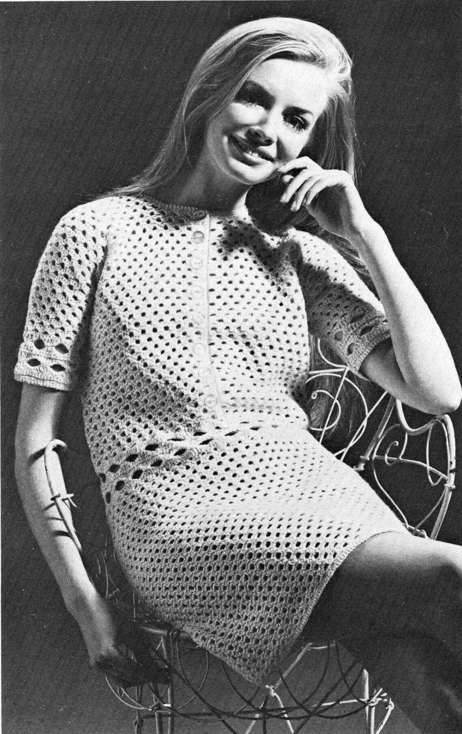 Ladies Dress, 32"-37" Bust, DK, 70s Crochet Pattern, Patons 6303
