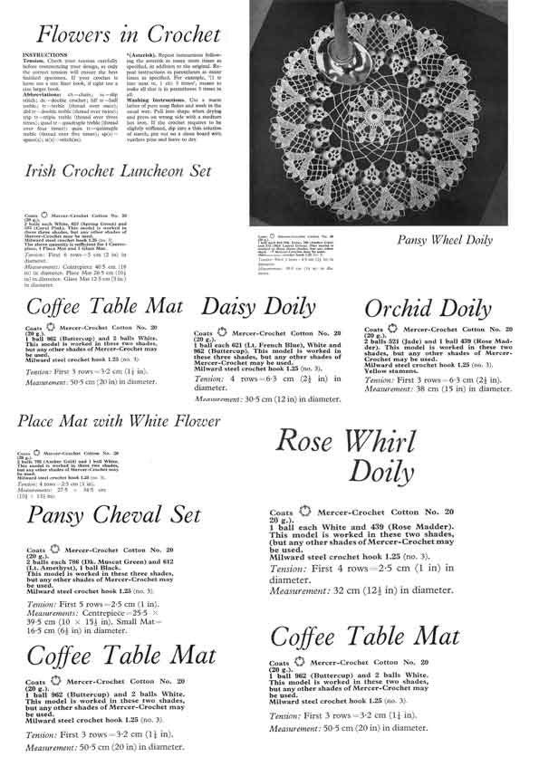 Flowers in Crochet, 9 Floral Designs, 60s Crochet Pattern, Coats 735