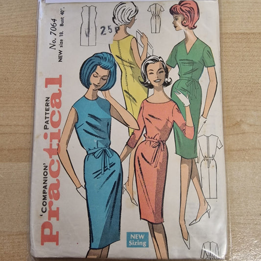 Vintage Ladies 60s/70s Dress (Modern Size 16-18) Sewing Pattern Practical Pattern 7064