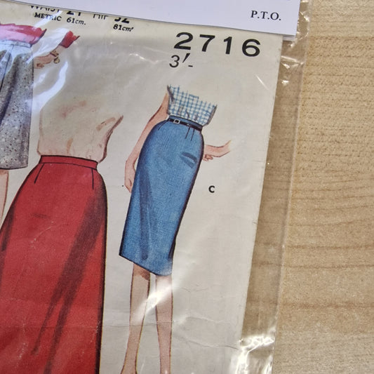 Vintage Ladies 60s Skirt (size 6-8) Sewing Pattern Butterick 2716