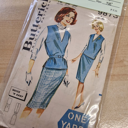 Vintage Ladies 60s Skirt & Overblouse (size 14) Sewing Pattern Butterick 9873