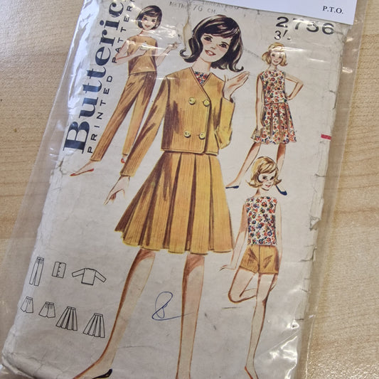 Vintage Girls 60s Jacket, Skirt, Pants (size 12) Sewing Pattern Butterick 2756