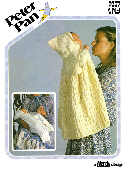Baby Carrying Capes, To fit Birth to 6 Months, 4ply, 70s Knitting Pattern, Wendy Peter Pan 357