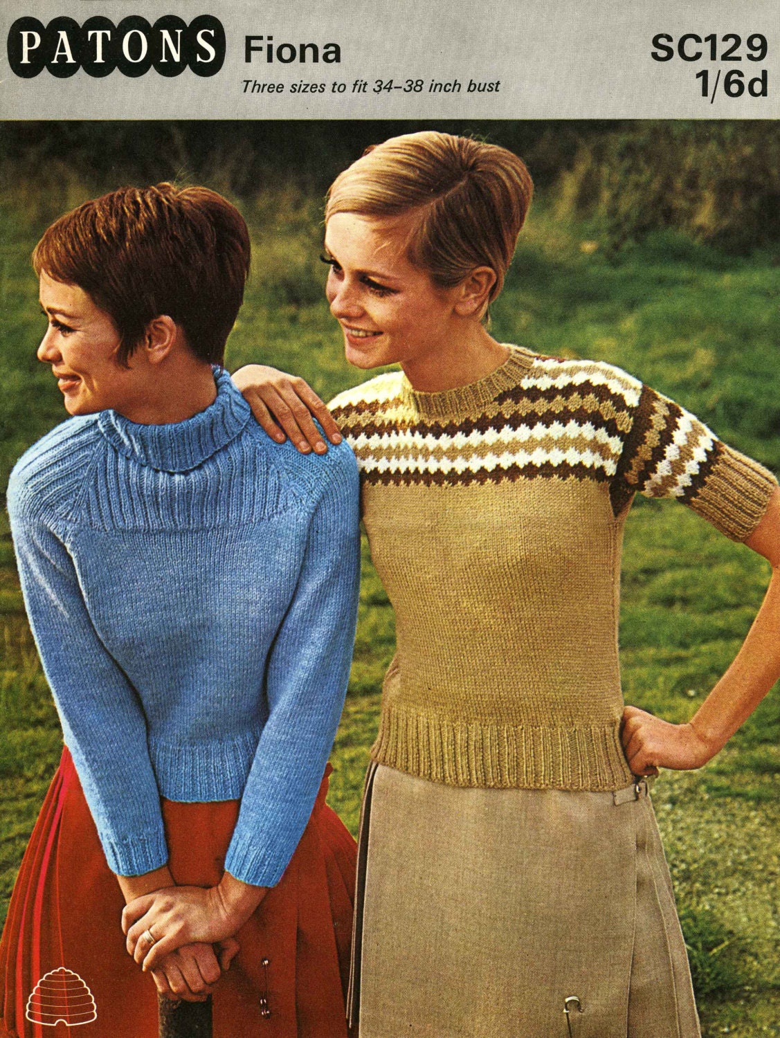 Ladies Sweater / Jumper, Shetland look, Polo, Round, Ribbed, Fair Isle, 34"-38" Bust, DK, 60s Knitting Pattern, Patons 129