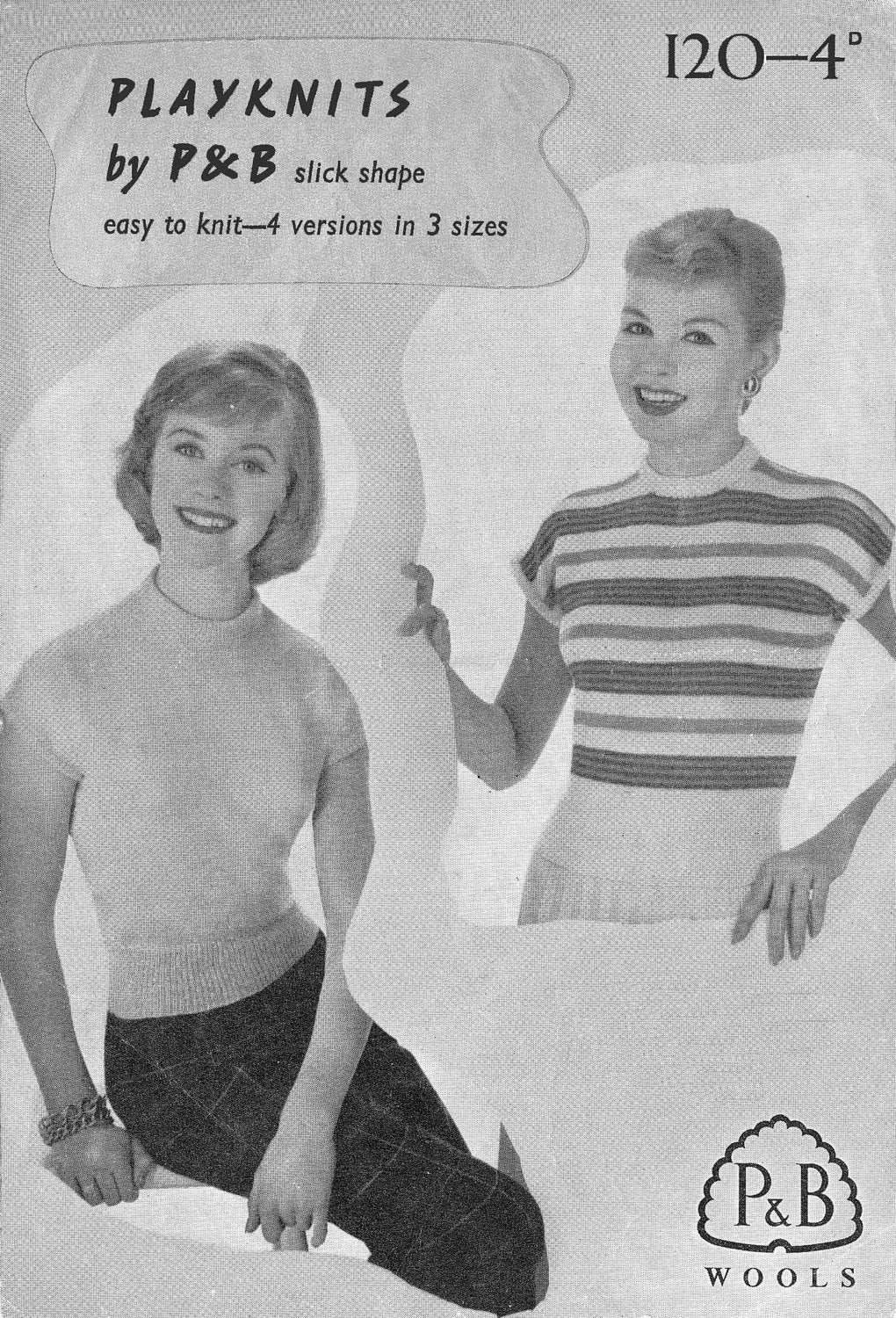 Ladies Jumper / Top, 34" 36" 38" Bust, 3ply, 50s Knitting Pattern, P&B 120