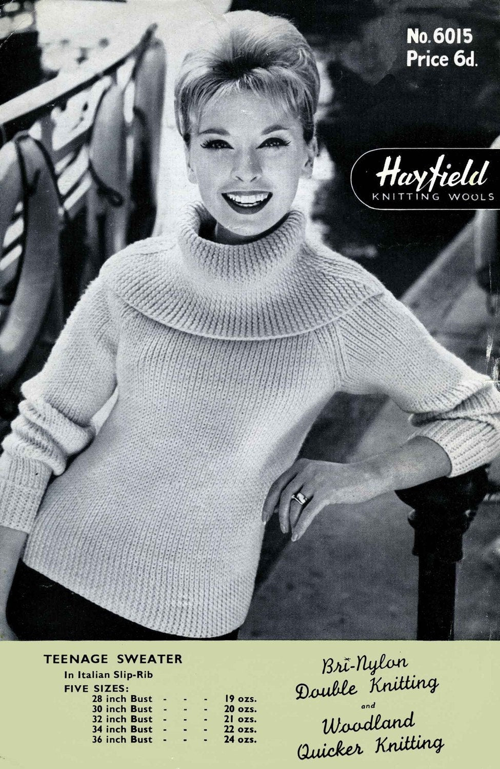 Ladies Sweater / Jumper, 28"-36" Bust, DK, 50s Knitting Pattern, Hayfield 6015