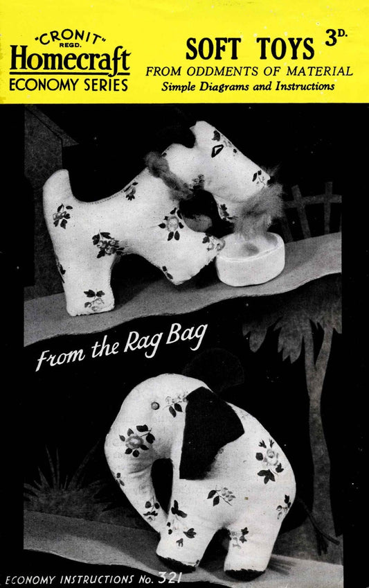 Soft Toys Scottie Dog and Elephant, 40s/50s Sewing Pattern, Homecraft 321