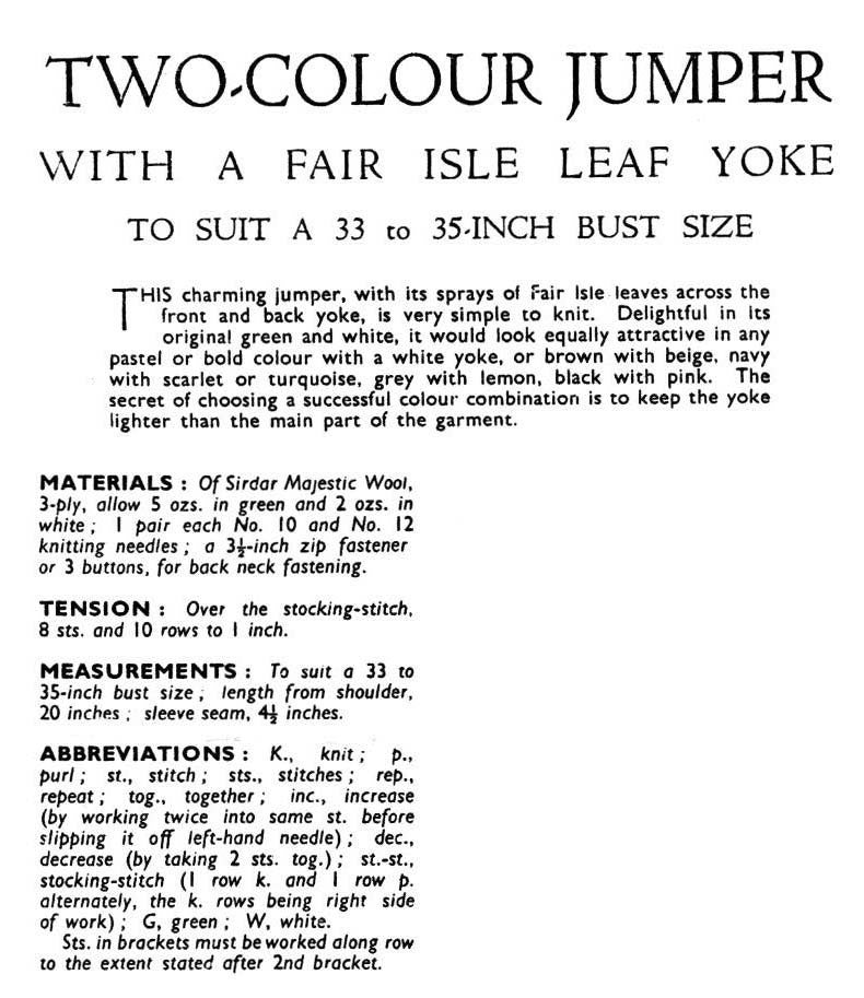 Ladies Jumper, 33"-35" Bust, 3ply, 40s / 50s Knitting Pattern, Bestway 2085