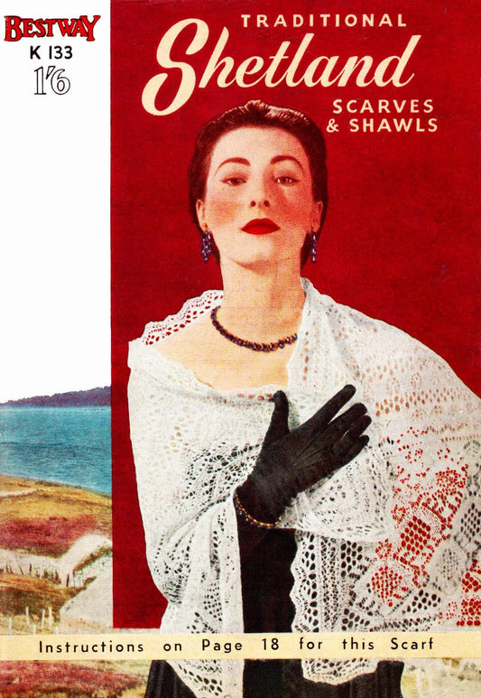 Ladies Shetland, Scarves, Shawl, 2ply & 3ply, 50s Knitting Pattern, Bestway 133