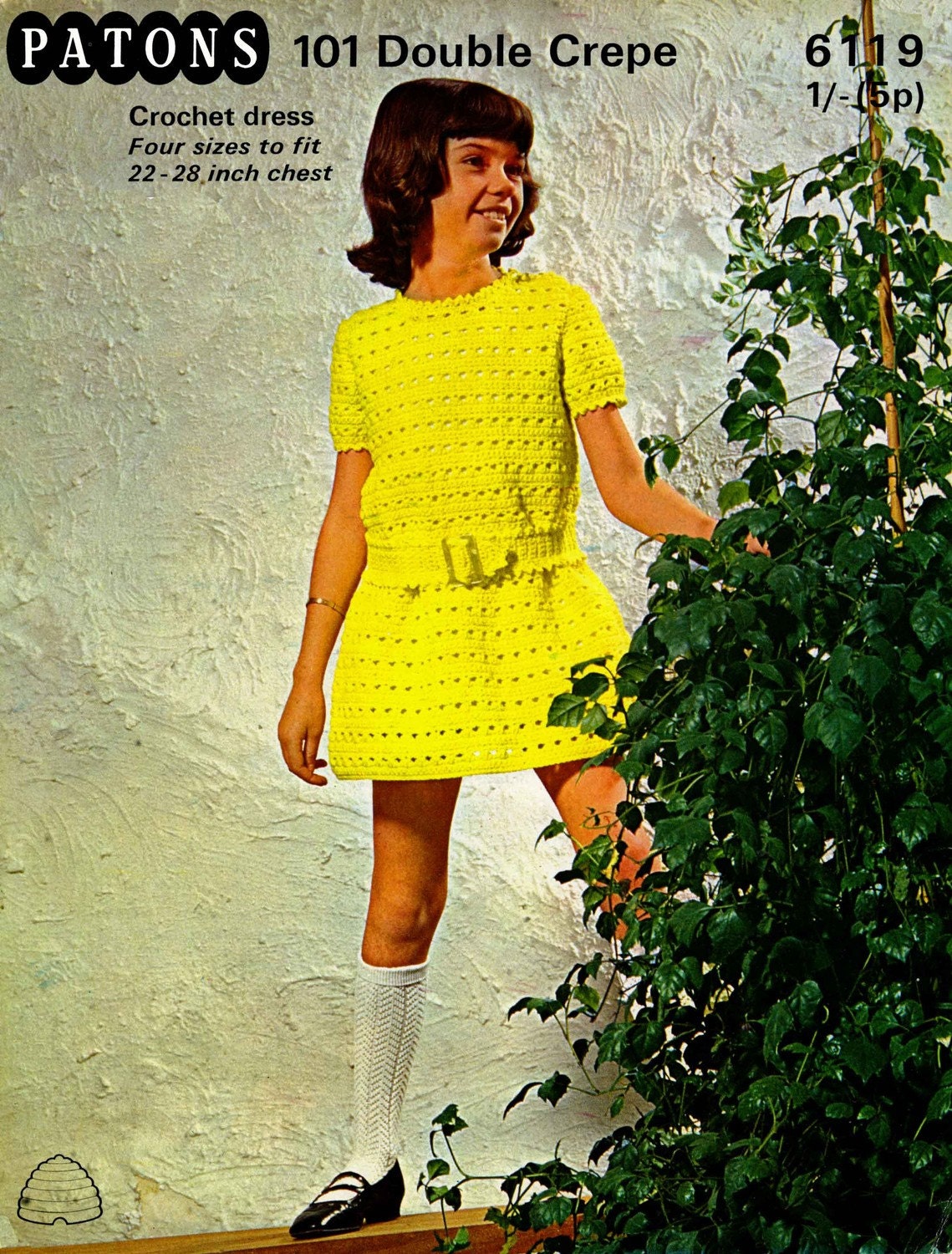 Girls Dress, 22"-28" Chest, DK, 70s Crochet Pattern, Patons 6119