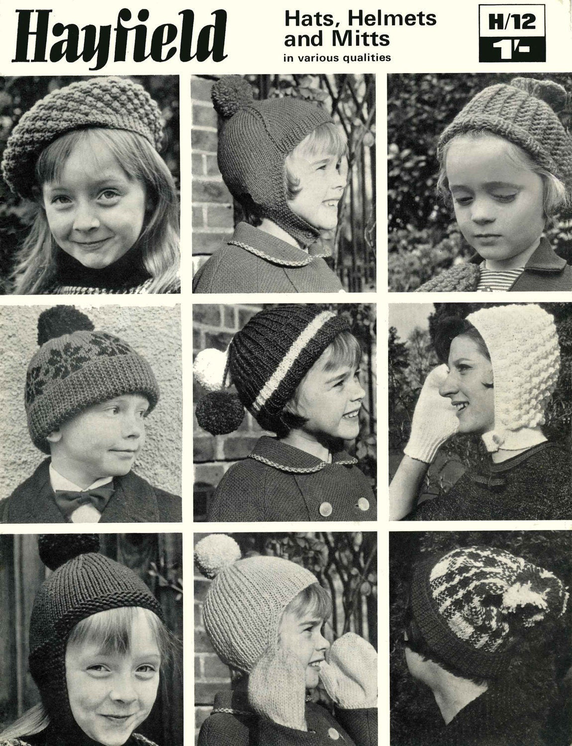 Children's Hat, Helmet, and Mitts, DK & 4ply, 70s Knitting Pattern, Hayfield 12