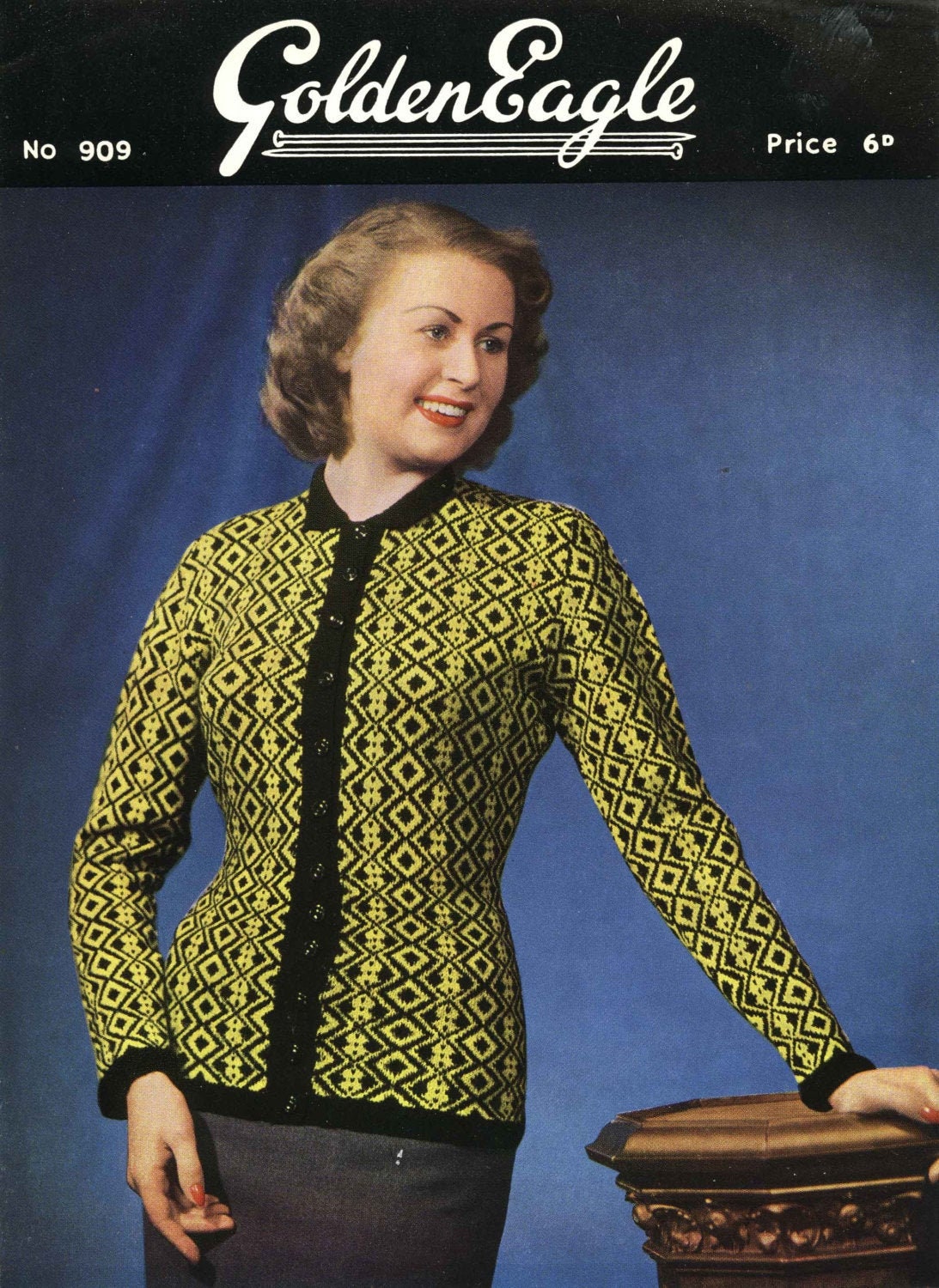 Ladies Cardigan, 35" Bust, 3ply, 50s Knitting Pattern, Golden Eagle 909