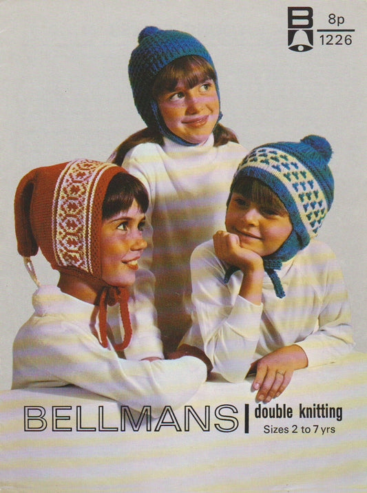 Childrens Norwegian Cap / Hat, 2-7 years, DK, 80s Knitting Pattern, Bellmans 1226