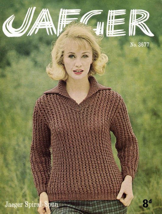 Ladies Sweater / Jumper, 34"-38" Bust, DK, 60s Knitting Pattern, Jaeger 3677