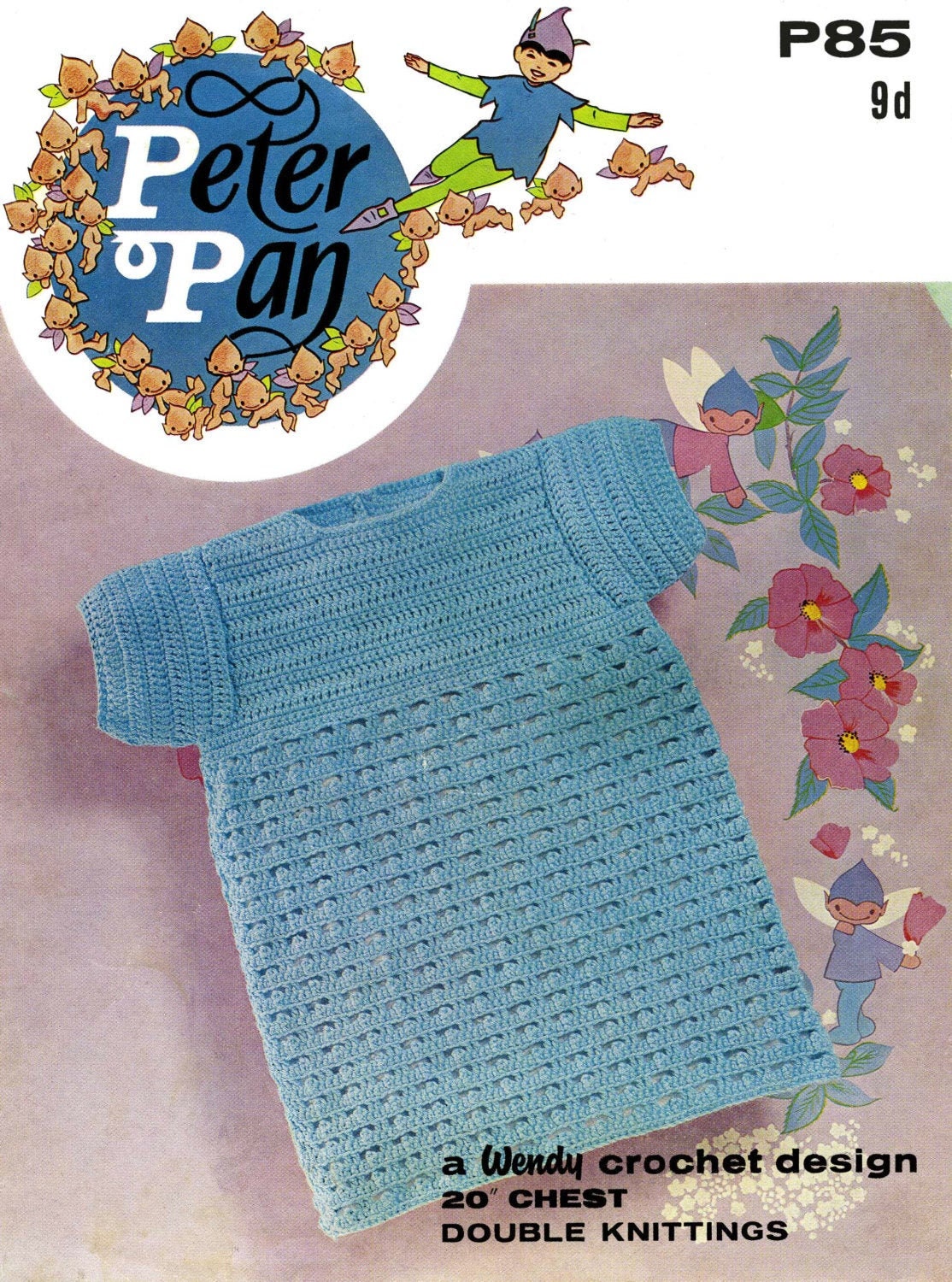 Baby Dress, 20" Chest, DK, 60s Crochet Pattern, Wendy 85