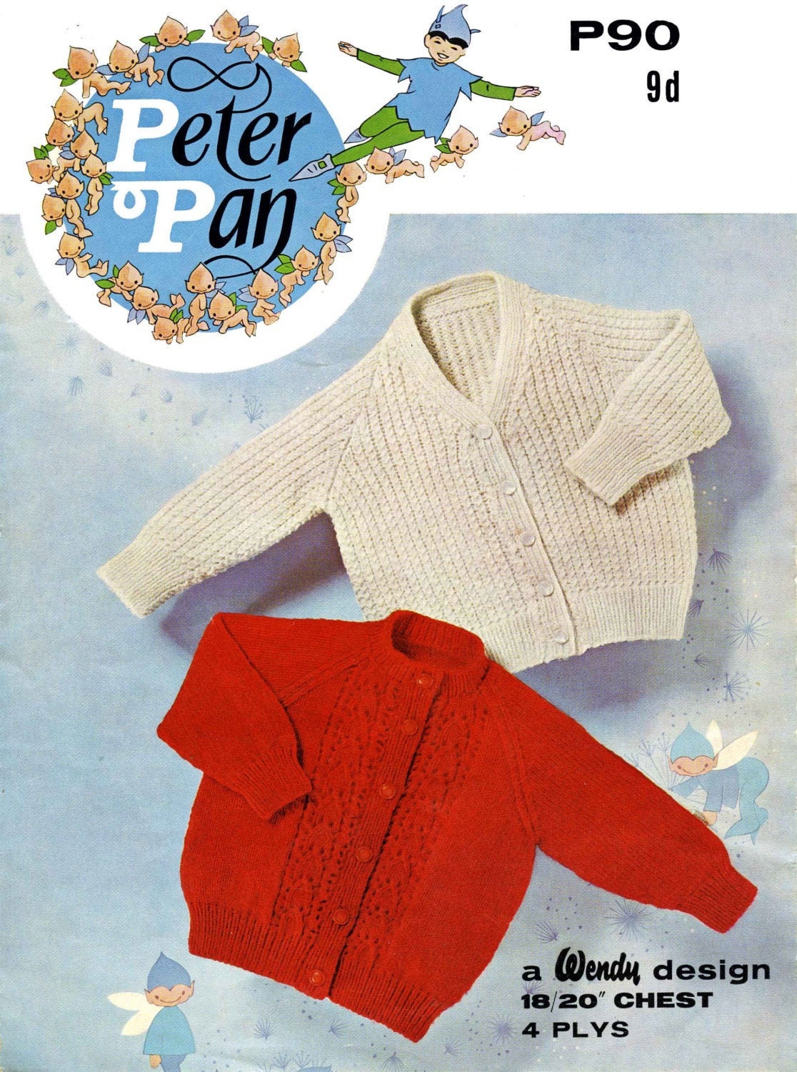 Baby Cardigan Round and V Neck, 18"-20" Chest, 4ply, 60s Knitting Pattern, Wendy 90