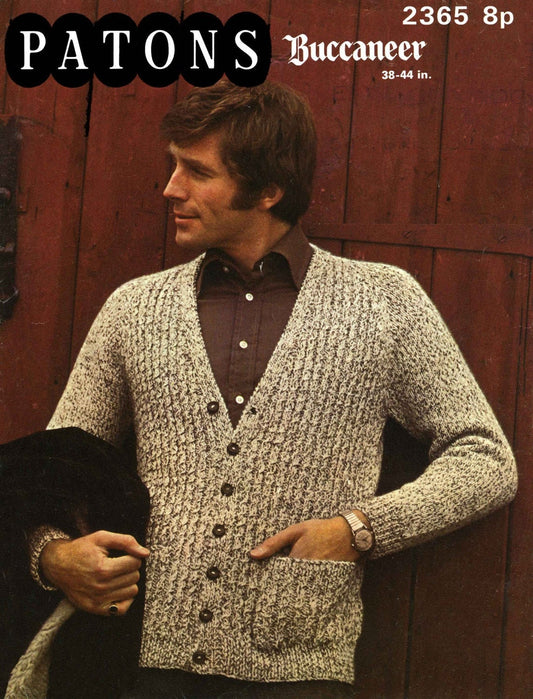 Men's Cardigan, 38"-44" Chest, Aran, 80s Knitting Pattern, Patons 2365