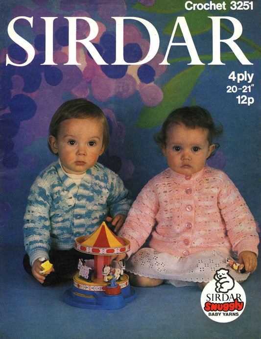 Children Cardigan with V or Round Neck, 20"-21" Chest, 4ply, 80s Crochet Pattern, Sirdar 3251