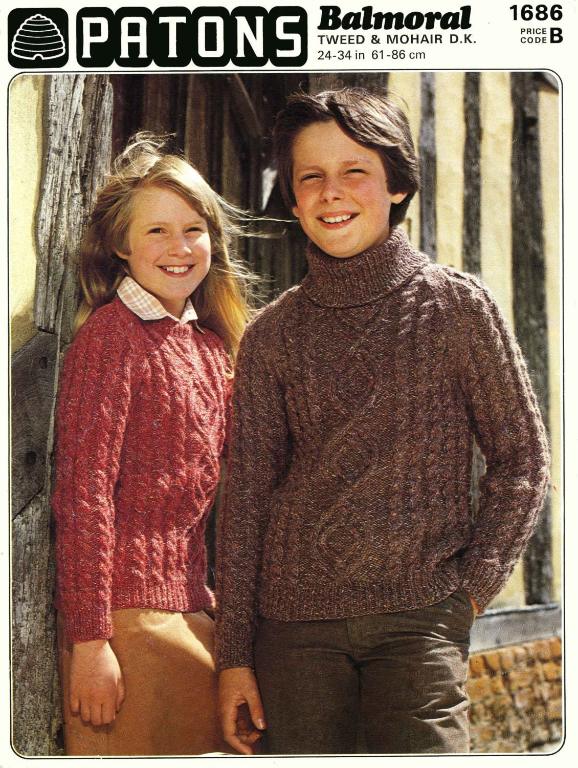 Girl and Boy round or Polo neck Jumper / Sweater, 24"-34" Chest, DK, 80s Knitting Pattern, Patons 1686