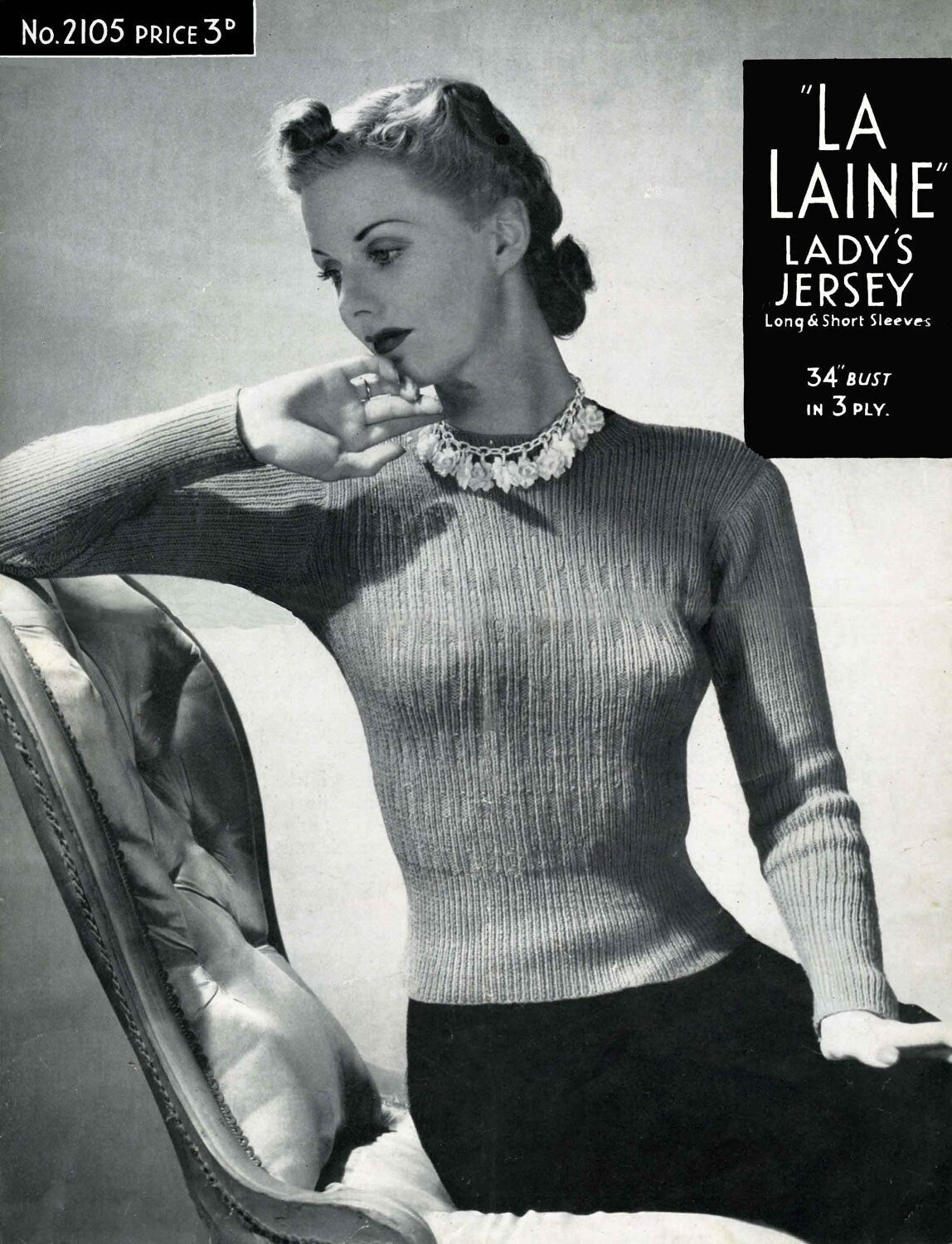 Ladies Jumper 34" Bust, 3ply, 50s Knitting Pattern, La Laine 2105