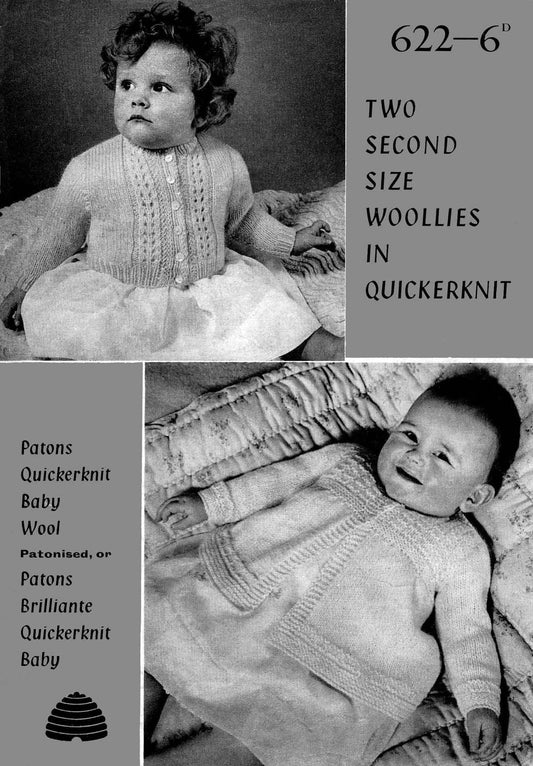 Baby Cardigan in Two Styles, 20"-21" Chest, 4ply, 60s Knitting Pattern, P&B 622