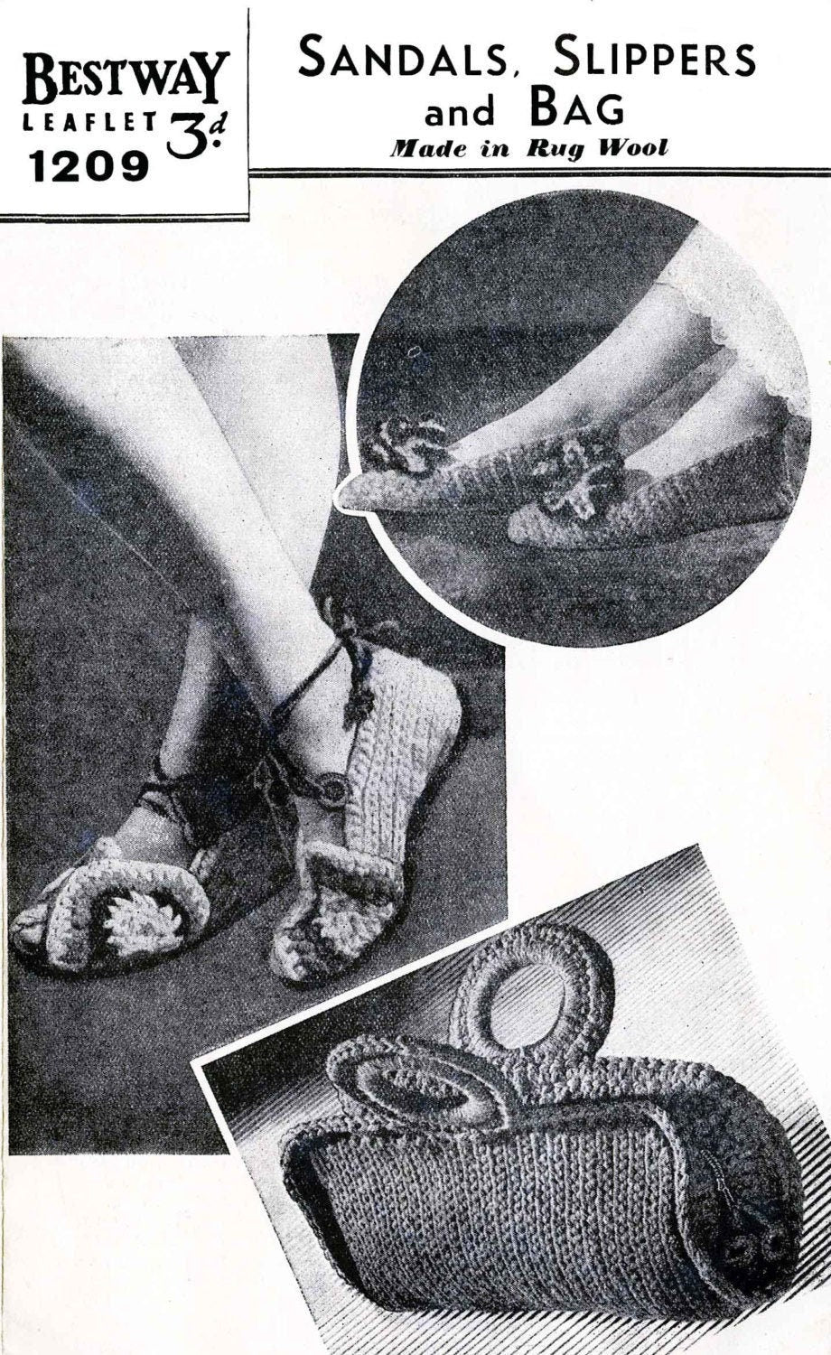 Ladies Beach Wear, Sandals, Bag and Slippers, Chunky, 40s Crochet Pattern, Bestway 1209