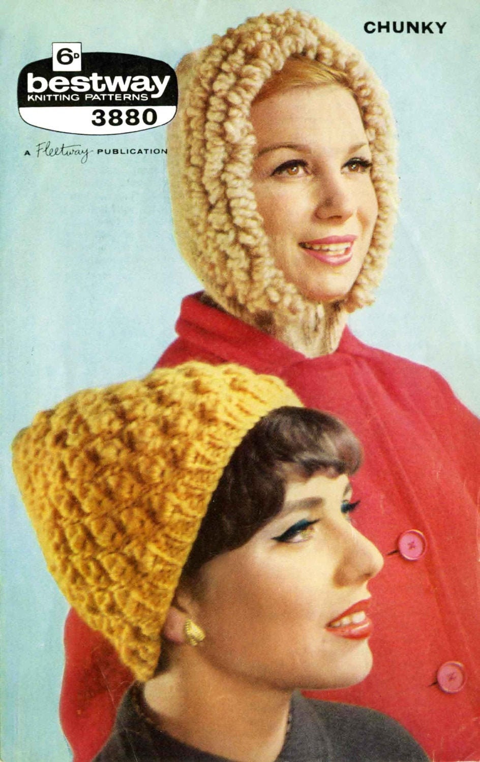 Ladies Hat in 2 Styles, Chunky, 60s Knitting Pattern, Bestway 3880