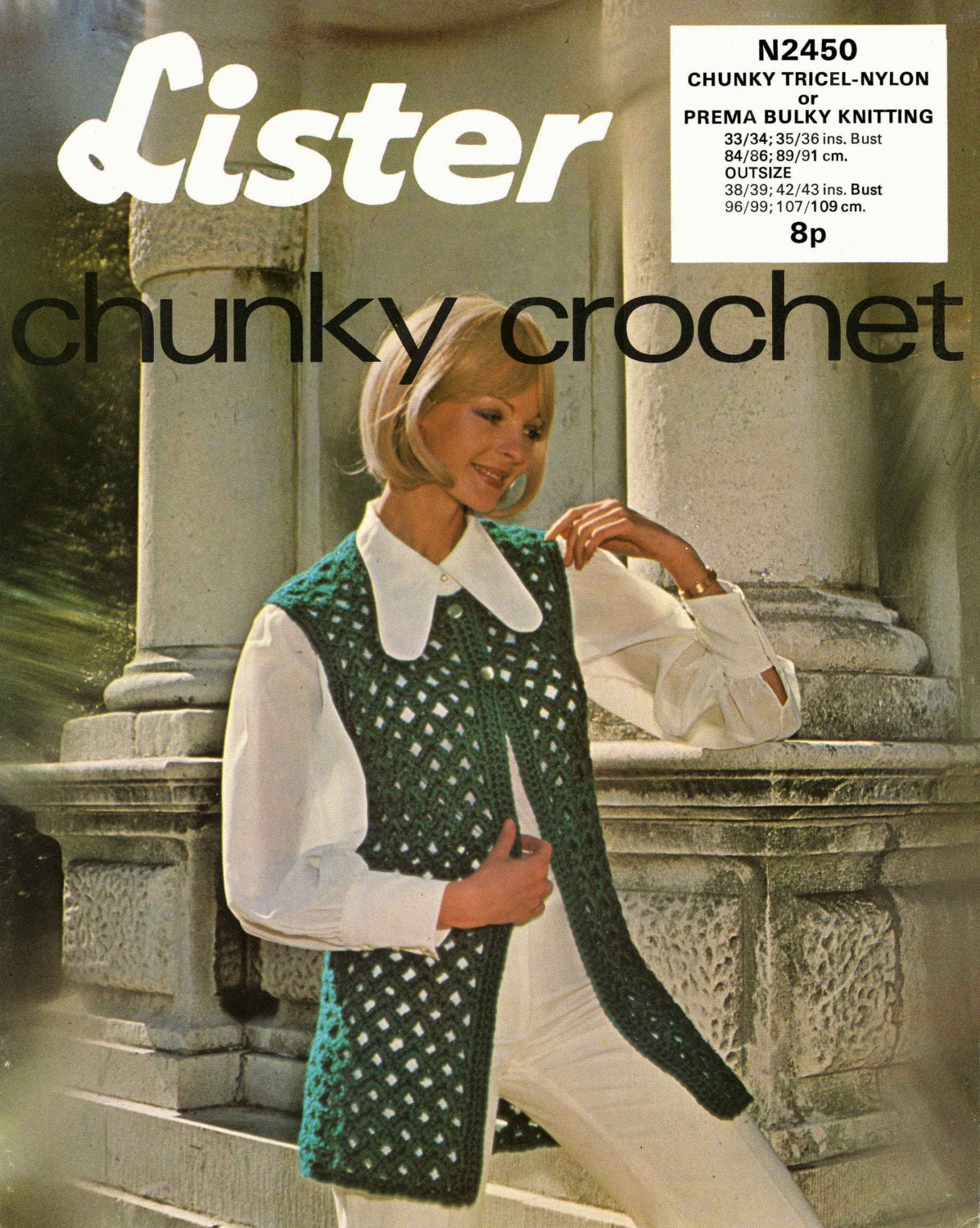 Ladies Waistcoat, 33"-43" Bust, Chunky, 70s Crochet Pattern, Lister 2450