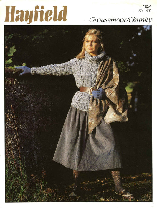 Ladies Sweater / Jumper, 30"-40" Bust, Chunky, 80s Knitting Pattern, Hayfield 1824