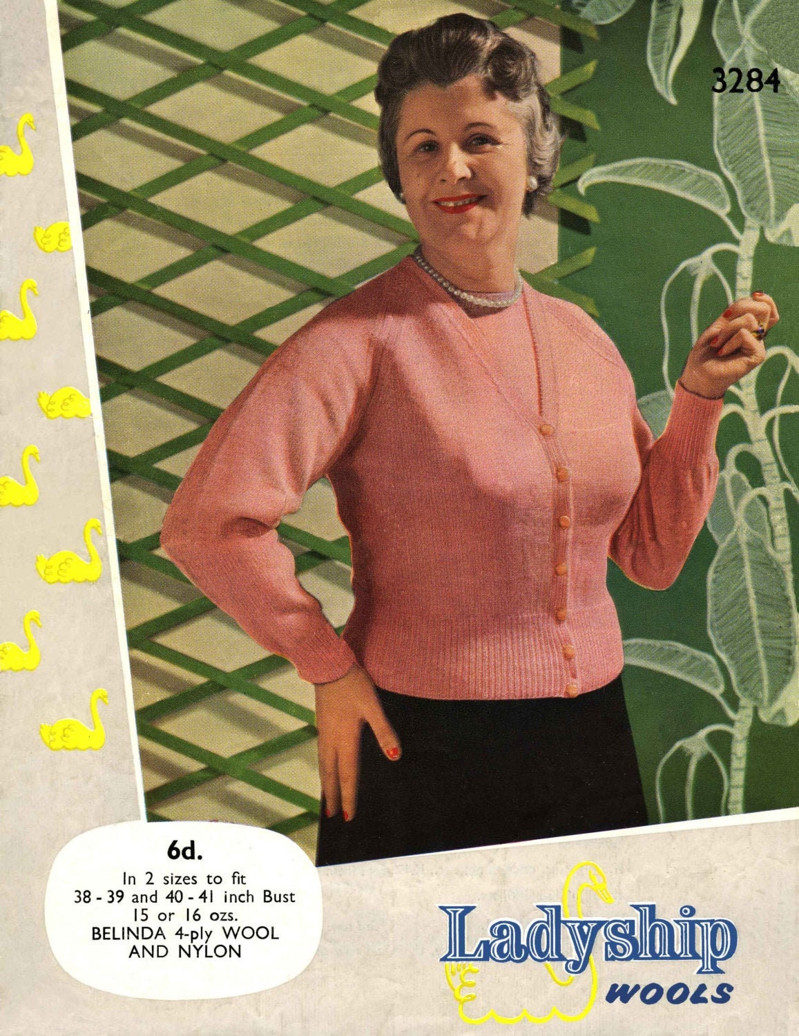 Ladies Twin Set, Cardigan and Jumper, 38"-41" Bust, 4ply, 50s Knitting Pattern, Ladyship 3284