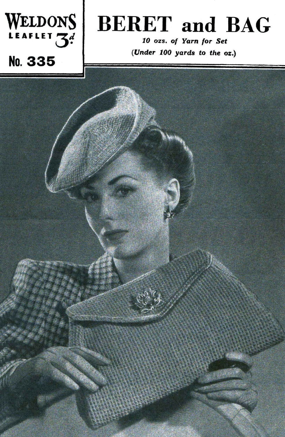 Ladies Bag and Beret Hat, 40s Knitting Pattern, Weldons 335