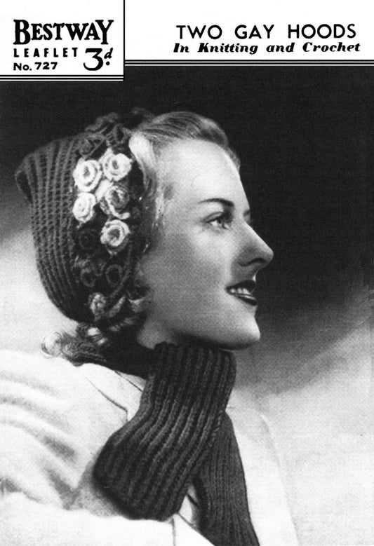 Ladies Pixie Cap / Hat in Two Styles, 3ply & 4ply, 40s Knitting Pattern and Crochet Pattern, Bestway 727