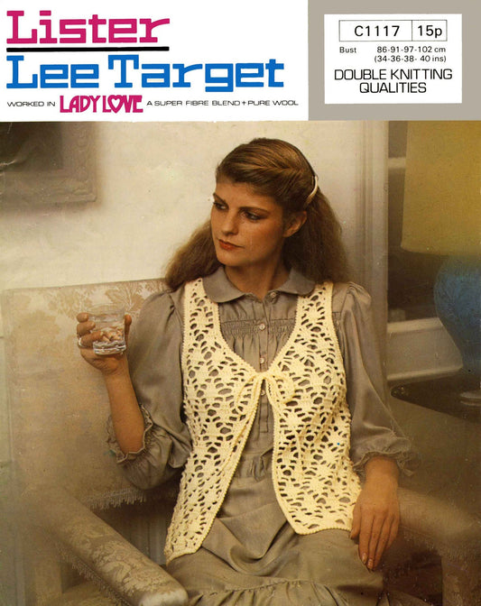 Ladies Waistcoat, 34"-40" Bust, DK, 70s Crochet Pattern, Lister 1117