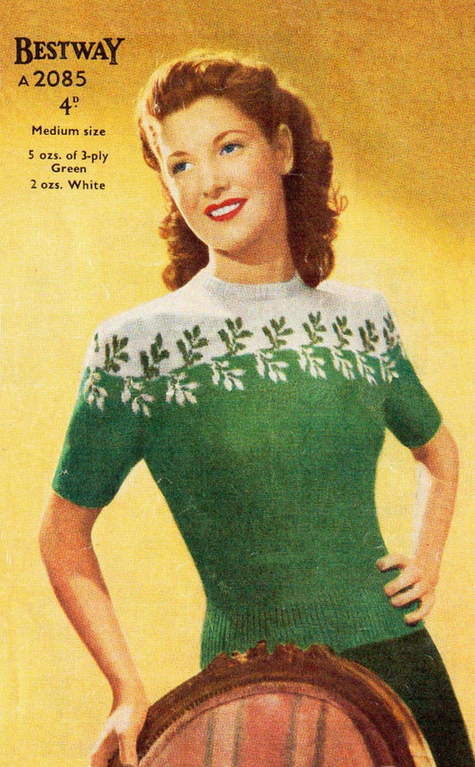 Ladies Jumper, 33"-35" Bust, 3ply, 40s / 50s Knitting Pattern, Bestway 2085