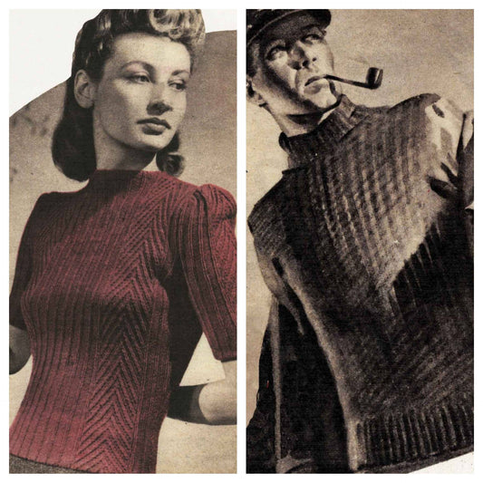 Ladies Jumper, 33"-35" Bust, 3ply, & Men's Fishermans Jumper, 38", 4ply, 40s Knitting Pattern, Dale Stratford DS2