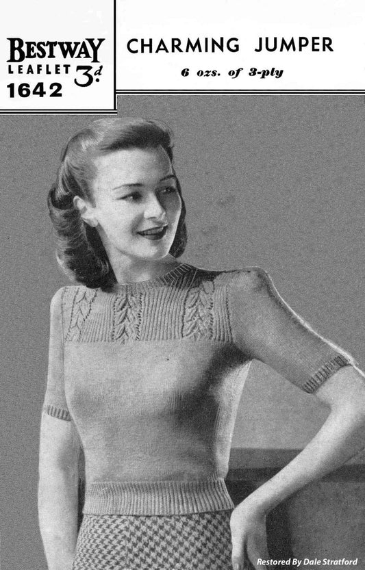 Ladies Yoked Jumper, 34" Bust, 3ply, 40s Knitting Pattern, Bestway 1642