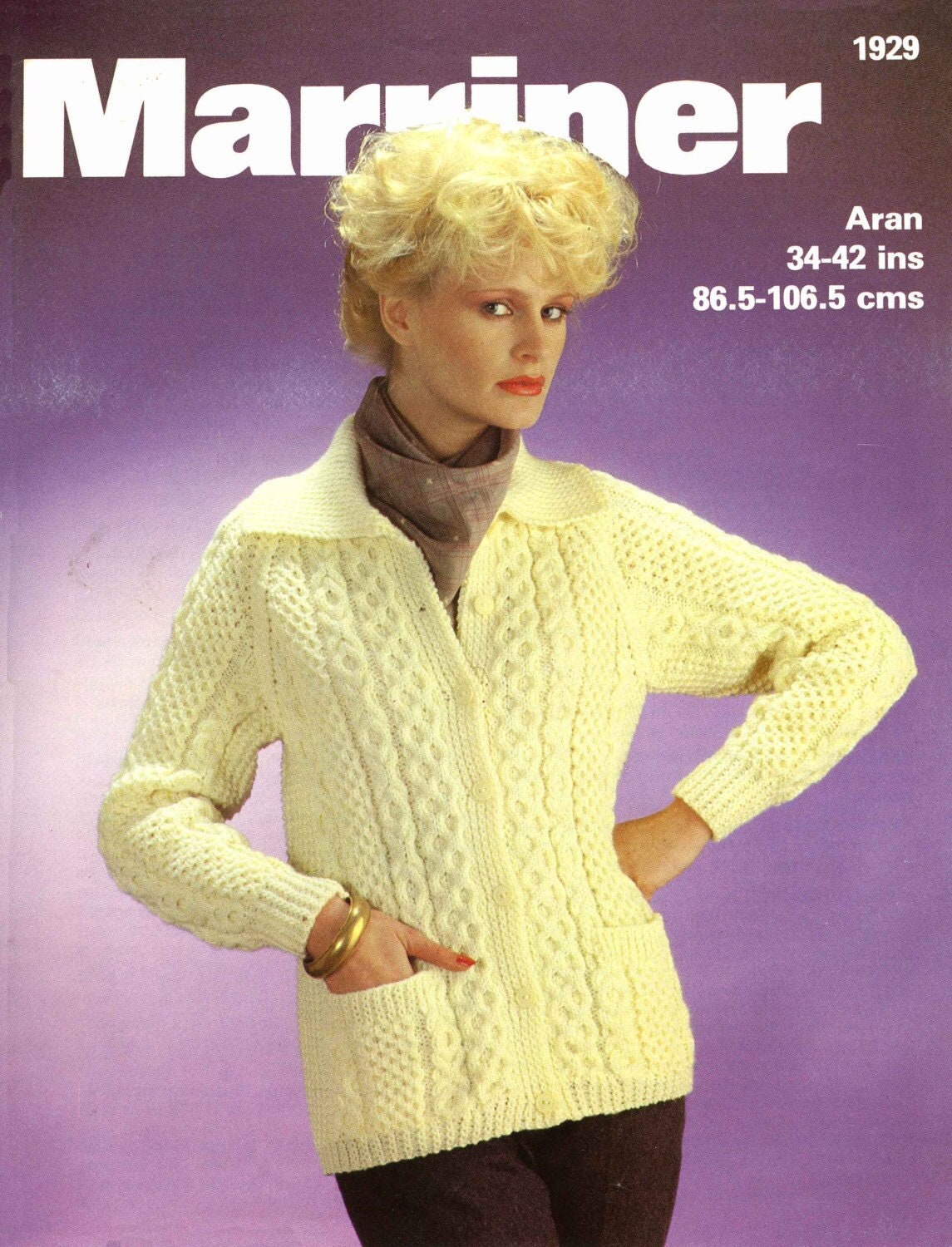 Ladies Aran Jacket / Cardigan, 34"-42" Bust, 80s Knitting Pattern, Marriner 1929